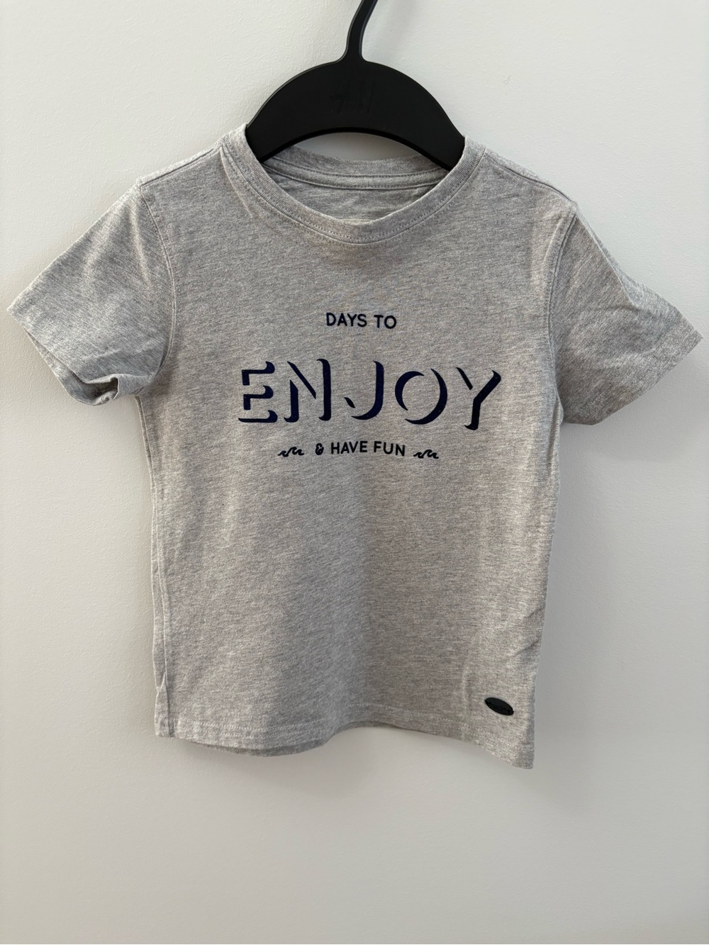 Massimo Dutti Gray Tee with Navy 'ENJOY' Graphic